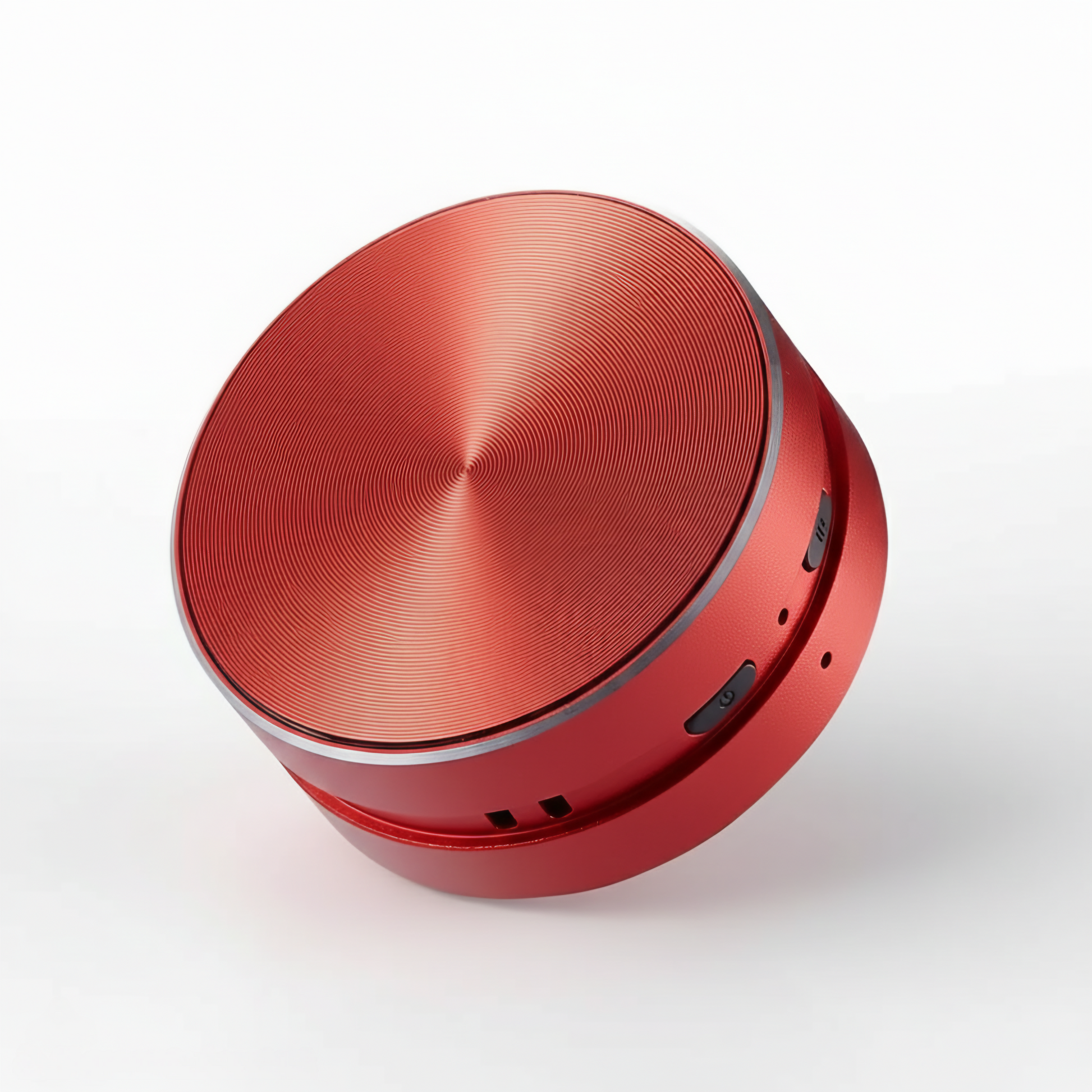 Red cylindrical object with textured surface on a white background