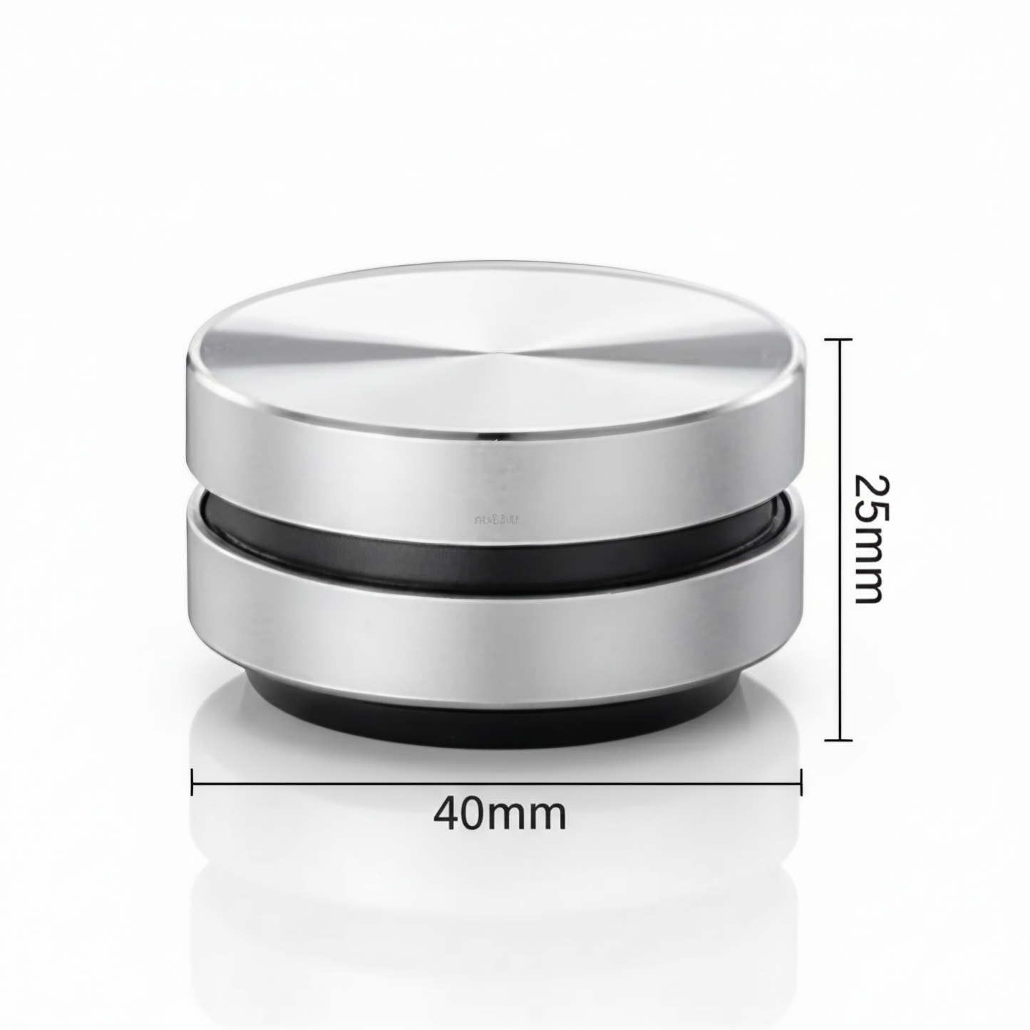Silver cylindrical object with dimensions labeled on a white background