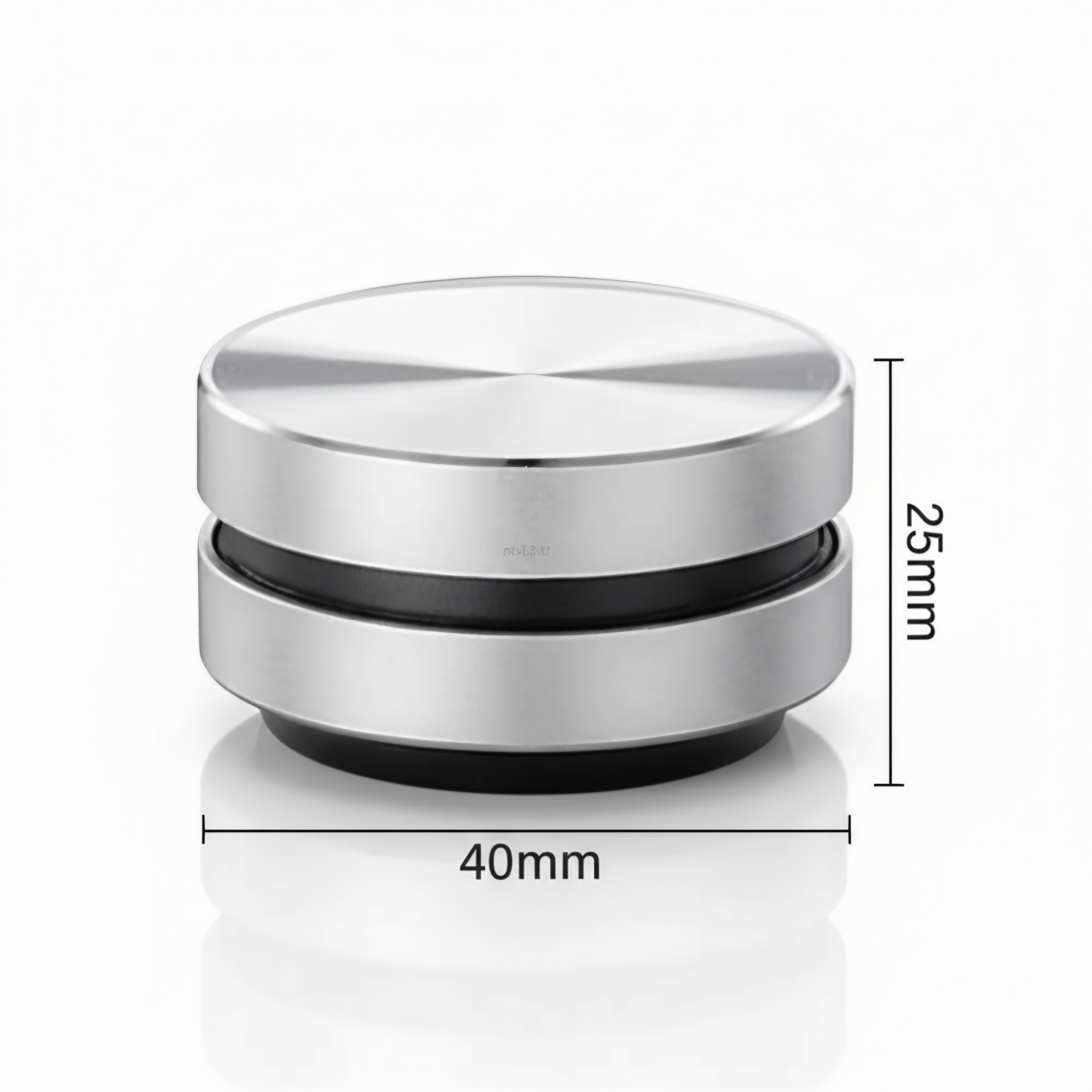 Silver cylindrical object with dimensions labeled on a white background